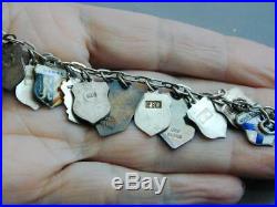 Vintage Silver Enamel Travel Shield Charm Bracelet 27 Charms Sterling 800 935 7