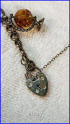 Vintage Silver Padlock Clasp Charm Bracelet Birmingham 1973 925 13 Charms Rare