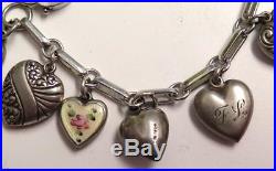 Vintage Silver Puffy Heart Charm Bracelet, Enamel, Walter Lampl
