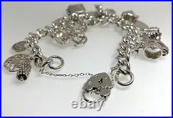 Vintage Silver Traditional 16 Charm Bracelet 67.6g 6 1/2 8.2mm 1976 Heart Clasp