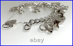 Vintage Silver Traditional 16 Charm Bracelet 67.6g 6 1/2 8.2mm 1976 Heart Clasp