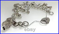 Vintage Silver Traditional 16 Charm Bracelet 67.6g 6 1/2 8.2mm 1976 Heart Clasp