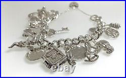 Vintage Silver Traditional 16 Charm Bracelet 67.6g 6 1/2 8.2mm 1976 Heart Clasp