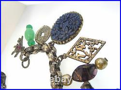 Vintage Silvertone Metal Chunky Buddha Chinese Asian Retro Dangle Charm Bracelet