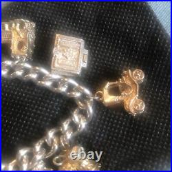 Vintage Solid Silver Charm Bracelet & 10 Different Charms Vgc