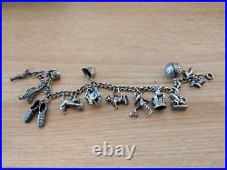 Vintage Solid Silver Charm Bracelet 13 Charms Some Rare