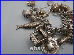 Vintage Solid Silver Charm Bracelet 154 Grams 15 Charms Some Rare