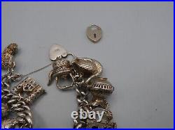 Vintage Solid Silver Charm Bracelet 154 Grams 15 Charms Some Rare