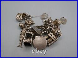 Vintage Solid Silver Charm Bracelet 154 Grams 15 Charms Some Rare