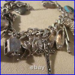 Vintage Solid Silver Charm Bracelet &16 Rare Silver Charms, Openers Chim, Nuvo, 79g