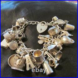 Vintage Solid Silver Charm Bracelet & 27 Rare Silver Charms, Openers Gap, Nuvo, 78g