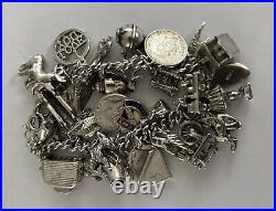 Vintage Solid Silver Charm Bracelet (31 Charms) (77.2 grams)