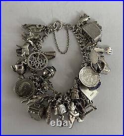 Vintage Solid Silver Charm Bracelet (31 Charms) (77.2 grams)