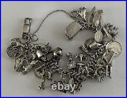 Vintage Solid Silver Charm Bracelet (31 Charms) (77.2 grams)