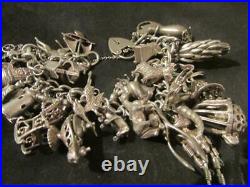 Vintage Solid Silver Charm Bracelet &36 Rare Silver Charms, Openers Chim, Nuvo114g