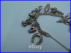 Vintage Solid Silver Charm Bracelet 69 Grams 13 Charms Some Rare