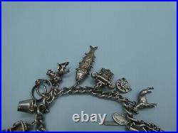 Vintage Solid Silver Charm Bracelet 69 Grams 13 Charms Some Rare