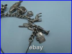 Vintage Solid Silver Charm Bracelet 69 Grams 13 Charms Some Rare