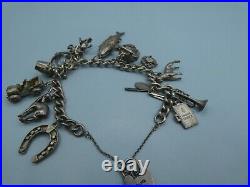 Vintage Solid Silver Charm Bracelet 69 Grams 13 Charms Some Rare