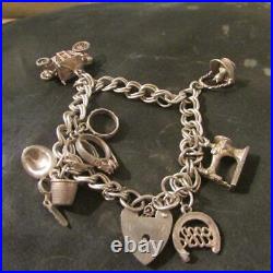 Vintage Solid Silver Charm Bracelet & 7 Charms, State Carriage, etc, Lon1976,42g