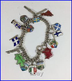 Vintage Solid Silver Charm Bracelet Mostly Enamel Country Charms Etc 16cm Long