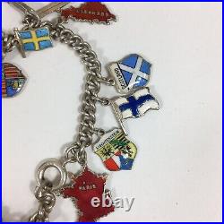 Vintage Solid Silver Charm Bracelet Mostly Enamel Country Charms Etc 16cm Long