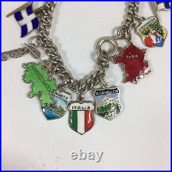 Vintage Solid Silver Charm Bracelet Mostly Enamel Country Charms Etc 16cm Long