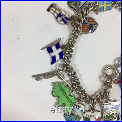 Vintage Solid Silver Charm Bracelet Mostly Enamel Country Charms Etc 16cm Long