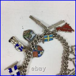 Vintage Solid Silver Charm Bracelet Mostly Enamel Country Charms Etc 16cm Long