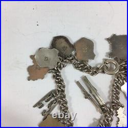 Vintage Solid Silver Charm Bracelet Mostly Enamel Country Charms Etc 16cm Long