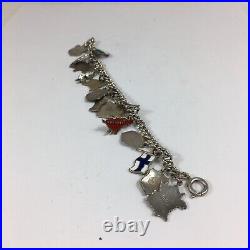 Vintage Solid Silver Charm Bracelet Mostly Enamel Country Charms Etc 16cm Long