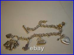 Vintage Solid Silver Charm Bracelet & T-bar Lock-very Heavy- 7.5 Designer