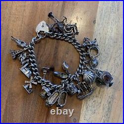 Vintage Solid Silver Charm Bracelet With 19 x Charms Inc Lighthouse, Typewriter