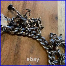 Vintage Solid Silver Charm Bracelet With 19 x Charms Inc Lighthouse, Typewriter