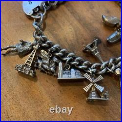 Vintage Solid Silver Charm Bracelet With 19 x Charms Inc Lighthouse, Typewriter
