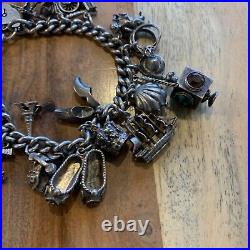 Vintage Solid Silver Charm Bracelet With 19 x Charms Inc Lighthouse, Typewriter