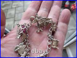 Vintage Solid Silver Charm Bracelet With Various Charms