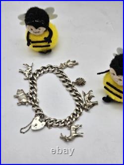 Vintage Solid Silver Charm Bracelet with Heart Padlock & 6 Animal Charms Vintage Solid Silver Charm Bracelet with Heart Padlock & 6 Animal Charms