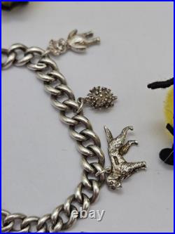 Vintage Solid Silver Charm Bracelet with Heart Padlock & 6 Animal Charms Vintage Solid Silver Charm Bracelet with Heart Padlock & 6 Animal Charms