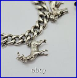 Vintage Solid Silver Charm Bracelet with Heart Padlock & 6 Animal Charms Vintage Solid Silver Charm Bracelet with Heart Padlock & 6 Animal Charms