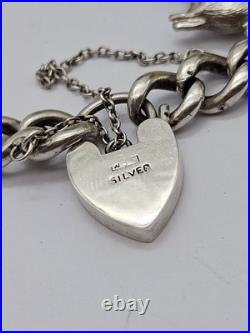 Vintage Solid Silver Charm Bracelet with Heart Padlock & 6 Animal Charms Vintage Solid Silver Charm Bracelet with Heart Padlock & 6 Animal Charms