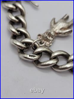 Vintage Solid Silver Charm Bracelet with Heart Padlock & 6 Animal Charms Vintage Solid Silver Charm Bracelet with Heart Padlock & 6 Animal Charms
