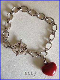 Vintage Solid Silver Links of London Tbar with red heart charm bracelet