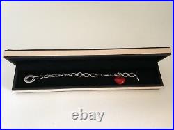 Vintage Solid Silver Links of London Tbar with red heart charm bracelet