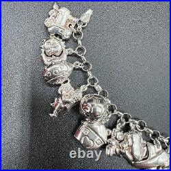 Vintage Solid Sterling Silver 925 Bracelet Puffed Charms