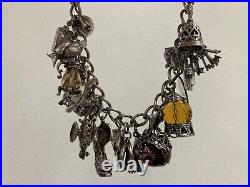 Vintage Solid Sterling Silver Charm Bracelet 21 Rare New Heart Clasp 88.67g