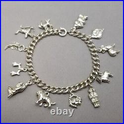 Vintage Solid Sterling Silver Charm Bracelet Hallmarked 19.5cm (7.75) 50.6g