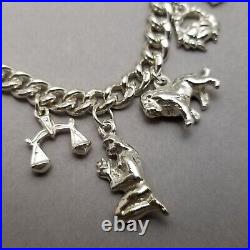 Vintage Solid Sterling Silver Charm Bracelet Hallmarked 19.5cm (7.75) 50.6g