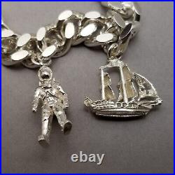 Vintage Solid Sterling Silver Charm Bracelet Hallmarked 1974 18cm (7) 75.3g