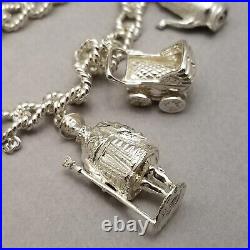 Vintage Solid Sterling Silver Charm Bracelet Hallmarked 1976 55.7g 19cm (7.5)